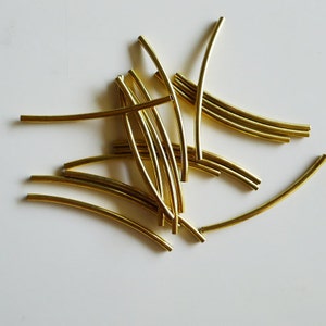 Vintage cut raw brass 2x46 mm long curve tube round shape