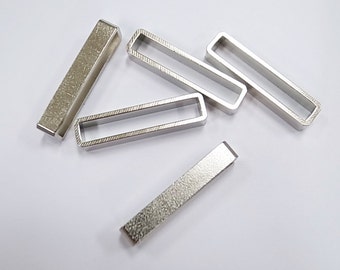 4 pieces of thick  tube charm in rectangular geometric shape 25x4x6mm with new plating in steel color