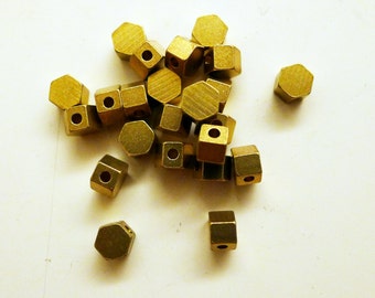20 pcs solid raw brass bead charm hexagon shape with hole through 5x5x4 mm