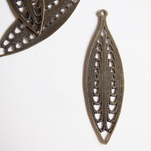 20 newly made die cut metal leaf nice long shape with rope cut out corn pattern 36x10.5mm bronze color image 2