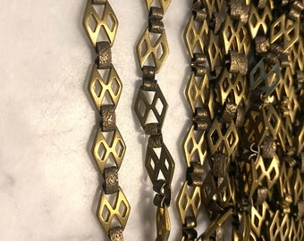 2 feet Vintage raw brass linked chain diamond Art Deco design