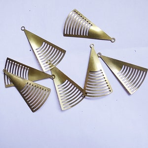 12 pieces of newly made brass stamping die cut triangle drop pendant finding charm 38mm long fan image 3