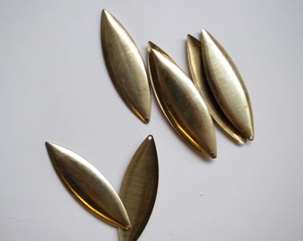 10 large vintage raw brass long leaf charm with one hole elegant large 5 cm