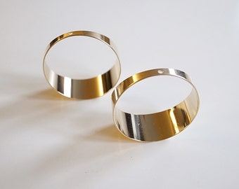 6 medium size cut raw brass tube cylinder hoop 32x13mm 1 hole on top plated in 24K gold tone