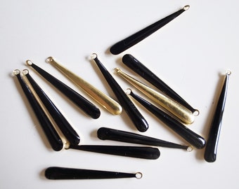 50 solid black emerald epoxy poly resin on brass plated in gold color long drop 30x4 mm