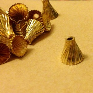 15 pieces of plated in gold tone vintage raw brass bead cap with 8mm opening 8.5 mm tall crimp fold twisted image 2