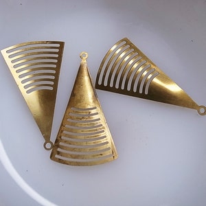 12 pieces of newly made brass stamping die cut triangle drop pendant finding charm 38mm long fan image 1
