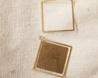 50 newly made raw brass stamping square outline die cut charm 18x18 x 0.5mm frame only