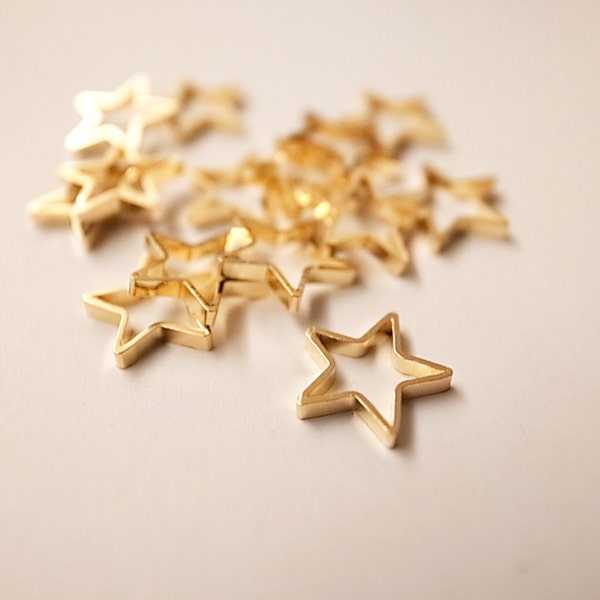 15 pieces of newly cut raw brass tube outline charm in tiny star shape with new plating in gold  tone 8mm