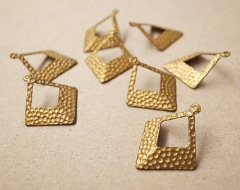 10 pieces of  Vintage brass stamping die cut square drop bent pendant with cut out 15mm on side