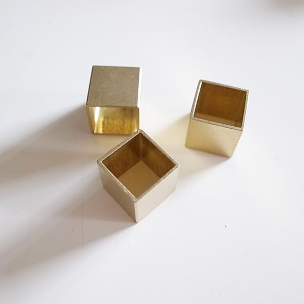 6 pieces of vintage cut raw brass  tube cubic square shape bead cap 12 mm cube thick