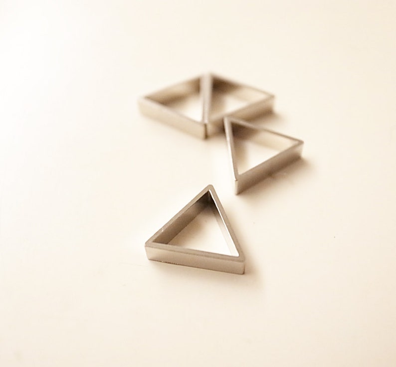 24 pieces of newly cut raw brass thick tube outline charm in tiny triangle 10x2.5mm thick plated in steel color image 2