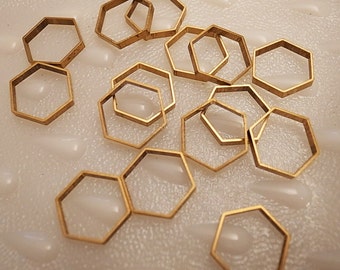 12 pieces of vintage cut raw brass tube outline charm in hexagon shape geometric art deco 15 x17.5 x 2.5mm