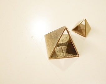 3 pieces of newly cut raw brass pyramid charm 16 mm triangle tube hand cut on both sides