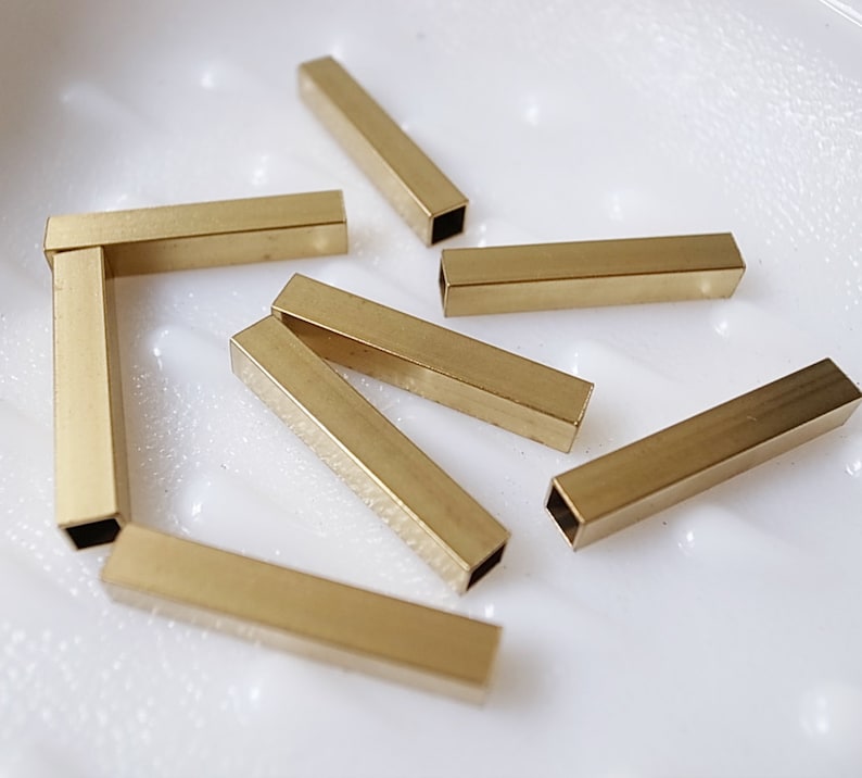 20 pieces of newly made raw brass tube square shape bead cap 5x5x30 mm long cube image 2