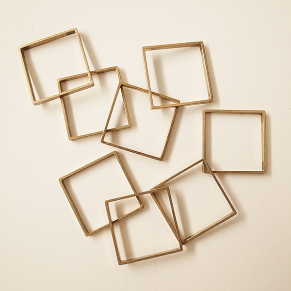 10 pieces of newly made cut raw brass tube outline charm in square box geometric shape 3d 25 x 25 x2.5mm