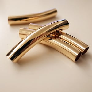 3 pieces of new thick cut raw brass tube round curve pendant 38 mm across plated in gold tone