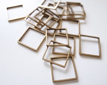 20 pieces of vintage cut raw brass tube outline charm in square box geometric shape 3d 13x13mm