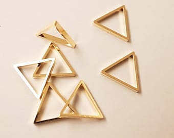15 pieces of newly made cut raw brass thick tube outline charm in tiny triangle 10 x 1.2 mm with new plating in gold color