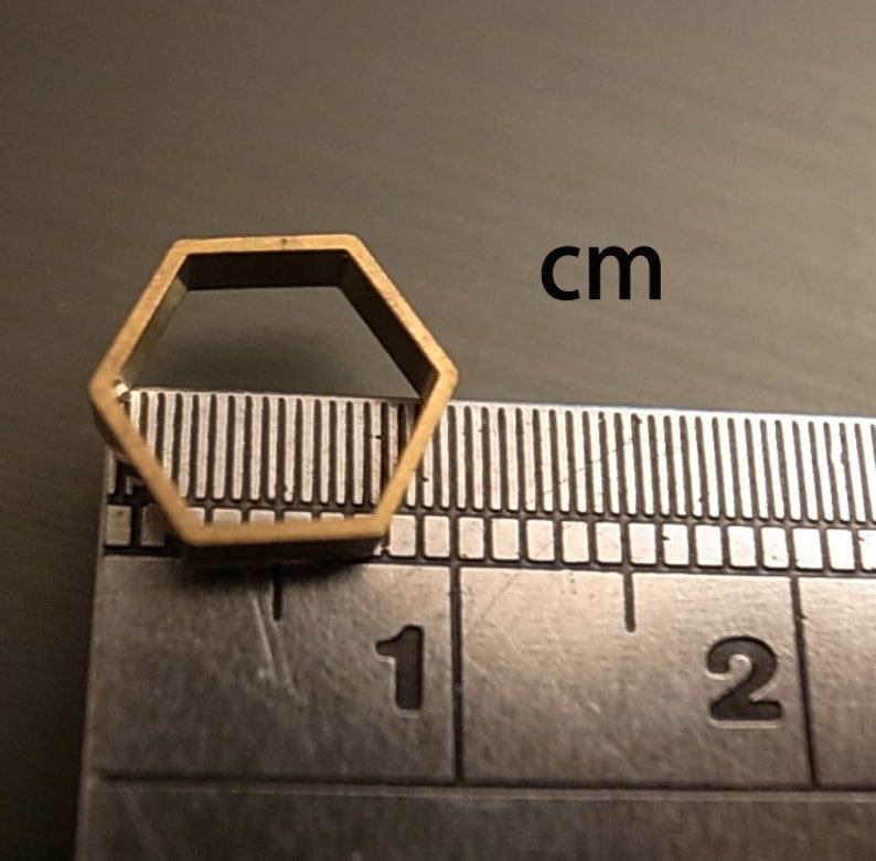 15 pieces of newly made cut raw brass tube outline charm in hexagon shape geometric 9x10x2.5mm wide larger size image 2