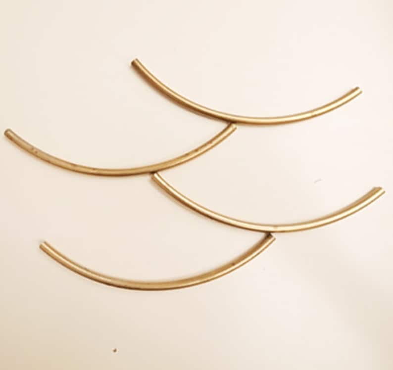 10 pieces of vintage cut raw brass long tube round shape curve bead cap 4x80 mm across