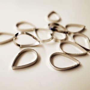 10 pieces of new cut raw brass tube outline charm in teardrop shape with new plating in steel tone  16x2mm