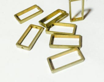 10 pieces of new cut  thick slice raw brass tube outline charm in rectangular geometric shape 19x9x2.5mm with 2 holes