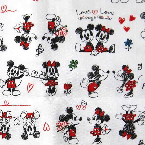 Disney Cartoon Mickey Mouse and Minnie Mouse  Print Japanese fabric