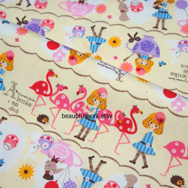 ON SALE Japanese Fabric Girl and Flamingo