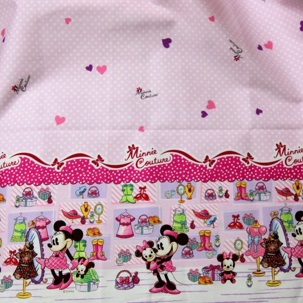 Disney Cartoon Minnie  Mouse  Print Japanese fabric baby pink