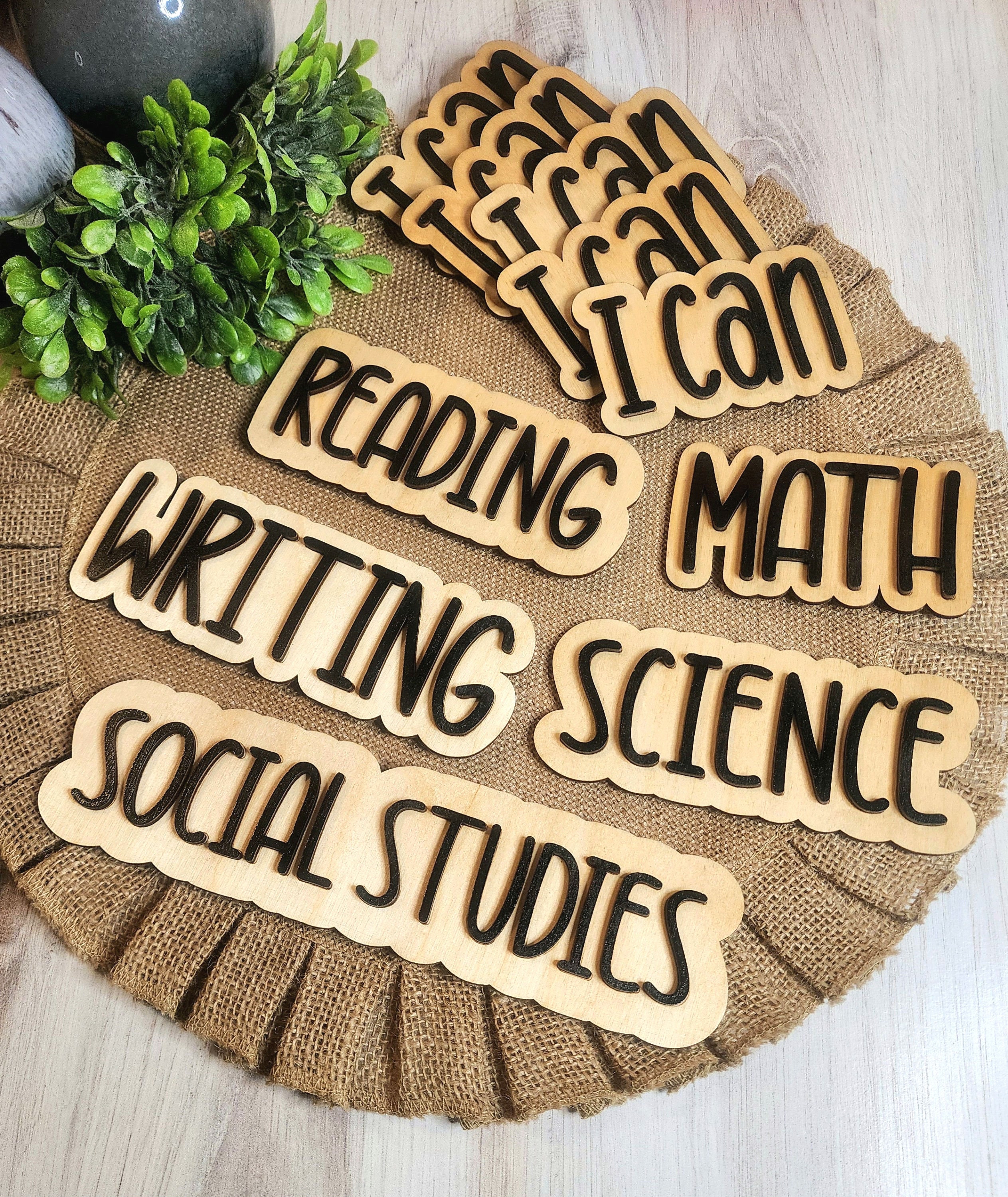 Custom Wood School Subject Magnets: Classroom Whiteboard Organization-English and Spanish