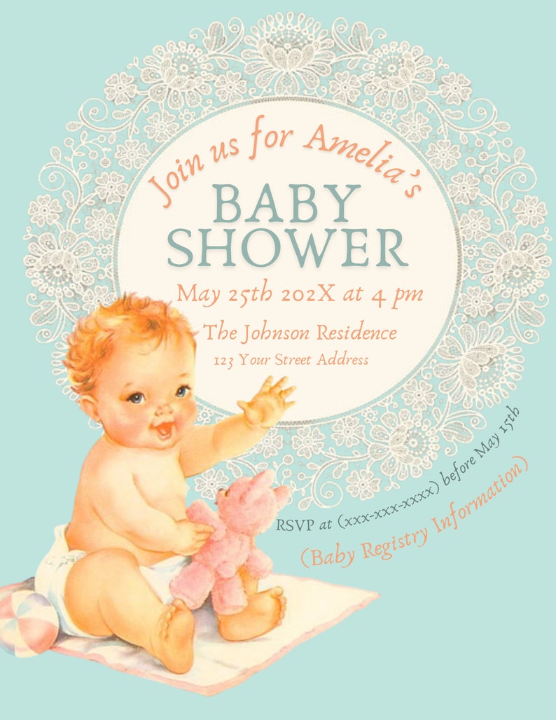 Vintage Pastel Baby Shower Invitation Template downloadable and ...