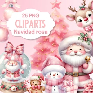 CLIPARTS pink christmas cute santa PNG Snowman christmas decoration reindeer cute christmas santa claus PNG images pack