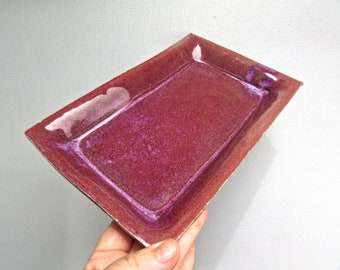 Vivid luminous Pink-Purple Studio Pottery Tray - Low Shallow and Iridescent - Handcrafted Stoneware Pottery, 20th Century Folk Arts