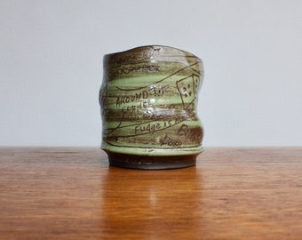 Bunko Babe Handcrafted Yunomi - Studio Pottery from Filthy American Ceramic Artist - Fun Game Night Tumbler Promoting Awesome Dice Game