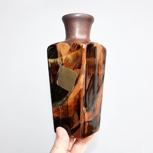 Pottery Craft U.S.A, Vintage 1970s California Stoneware Pottery, Arts & Crafts Movement, Dynamic Modern Glossy Mosaic-Style Brushed Glazes