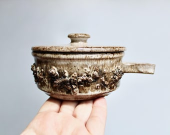 Vtg Glit Island Iceland, Lava Series Lidded Casserole Brown-Scape Exterior Glaze w/ Interior Lake Blue, 20th Century Textural & Seductive