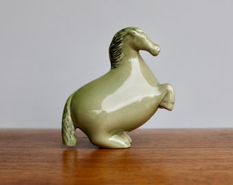Stig Lindberg for Gustavsberg Sweden - 6" Glassy Celadon Green Horsey 1950s Modern Design, Iconic Modern Scandinavian Design