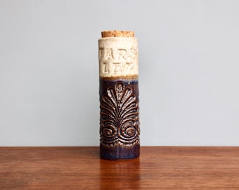 Hand-Built 5" PARSLEY Jar, Cork Lidded Studio Pottery Apothecary Bottle, Textured Stoneware Jar, Speckled Vellum Grey & Lightly-Glossy Blue