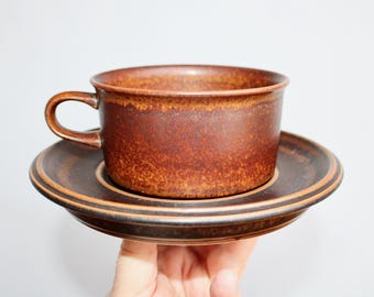 Ulla Procopé Designed Large Low/Wide Ruska Coffee Mug by Arabia of Finland, Crafted in Finland, Modern Scandinavian Design