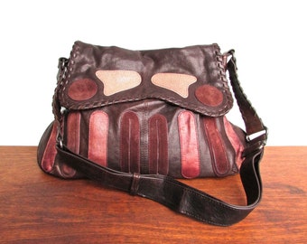 David & Scotti Original Plum Colored Designer Handbag w/ Gunmetal Hardware - Decorative Pink Leather and Suede Biomorphism, Italian Boutique