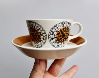 1 Rare Arabia Kehakukka Designed by ESTERI TOMULA in 1965, Made in Finland-Teacup & Saucer, Designed and Hand Painted in Mid Century Finland