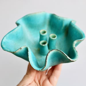 Judy Mohr Turquoise Flower Frog or Tiny Taper Candleholder Form, Handcrafted in Tucson Arizona, Studio Pottery Bohemian South Western