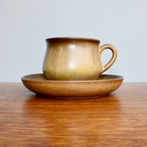 1970s Romany Brown Denby Stoneware, Made in England, Single Coffee Cup & Saucer Set, Bohemian Modern Earthenware w/ Ombre Matte Glaze