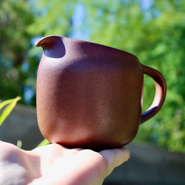 Edith Heath Pottery of California, Redwood Creamer, Vellum Maroon w/Sand Edging, American Modern Design