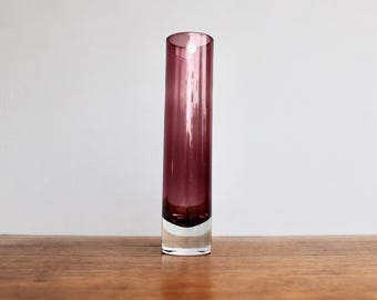 Bo Borgström Åseda 9" Sommerso Purple Cylinder Svensk Form Vase, Aseda Sweden Export Label, Scandinavian Modern Glass - Crafted in Sweden