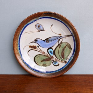 KrJ Tonala Hanging Plate by Ken Edwards Studio of Jalisco Mexico, Blue Birds Flowers & Butterflies Mid Century Mexico