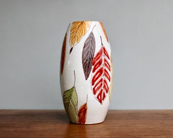 Fratelli Fanciullacci  Italy 10" Tall Form Marked F3984 - Modern Cone Vase w/ Autumnal Leaf Decor, Mid 20th Century Italy Decorative Arts