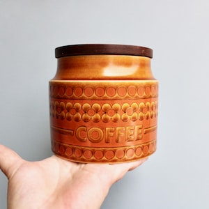 1972 Hornsea Saffron Wood-Topped COFFEE Canister - Designed by John Clappison, Mid Century England - Modern English Storage Design