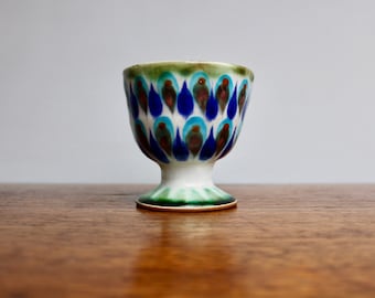 Ken Edwards 5" Studio Pottery Chalice in "Palopo' Guatemala" Decor, Beautiful Blue & Green Peacock Motif, Guatemalan Pottery by Ken Edwards